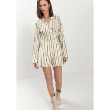 Imagem de Shorts Com Cintura Alta E Cinto Em Linho Leve Listrado-Feminino