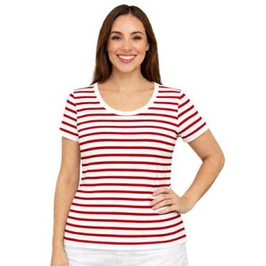 Imagem de Camiseta Feminina Manga Curta Listrada Vermelha e Branca - Calupa, P