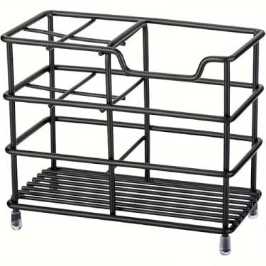 Imagem de 1 suporte de escova de dentes de aço inoxidável para banheiro, suporte de pasta de dente, organizador de acessórios de banheiro - preto, pequeno