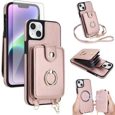Imagem de Capa de telefone para iPhone 15 Plus 17.0 cm capa carteira destacável protetor de tela anel suporte transversal alça de cordão compatível com bloqueio de RFID MagSafe i Phone15 15+ 15Plus para