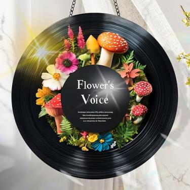 Imagem de Suncatcher acrílico colorido, decoração de janela suspensa de flores com design de vitral impresso, apanhador de sol, arte de parede de criador de arco-íris, ornamentos de Natal para uso interno e