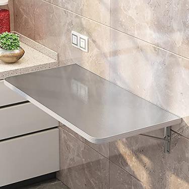 Imagem de Mesa dobrável montada na parede, bancada de trabalho flutuante, mesa de aço inoxidável com folhas suspensas, mesa de jantar multifuncional pequena, prateleiras para mesa de armazenamento de escritório