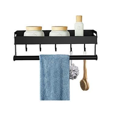 Imagem de Prateleiras flutuantes de 60 cm, prateleiras de armazenamento montadas na parede para cozinha, banheiro, com 5 ganchos de toalha, 2 estilos (Cor: A, Tamanho: 30 cm) (B 30 cm)