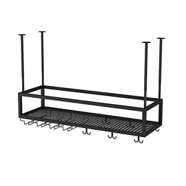 Imagem de pcagfaajmh Suporte de garrafa de vinho moderno para pendurar no teto, prateleiras de metal preto, prateleira de armazenamento de copos para bar, sala de jantar, cozinha - altura ajustável (tamanho: 60