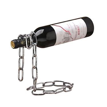 Imagem de Rack de vinho rústico corrente de ferro prateleiras de vinho suspensão de metal europeu retro criativo feito à mão restaurante bar suporte suporte de exibição rack de armazenamento de vinho (cor