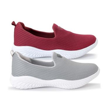 Imagem de Kit 2 Sapatilha Feminina Ortopédica Calce Fácil Sem Cadarço Facite Esporão Leve Confortável (Cinza e Bordo, BR, Adulto, Numérico, 39)