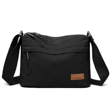 Imagem de Bolsas transversais femininas de nylon simples com zíper, leve e casual, Preto, Casual