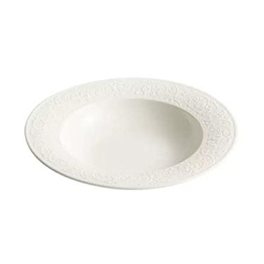 Imagem de Pratos de cerâmica tigela de massa tigela de sopa para casa prato de sopa redondo restaurante café tigela de salada prato de sobremesa branco puro prato fundo vintage prato de lanche prato lateral