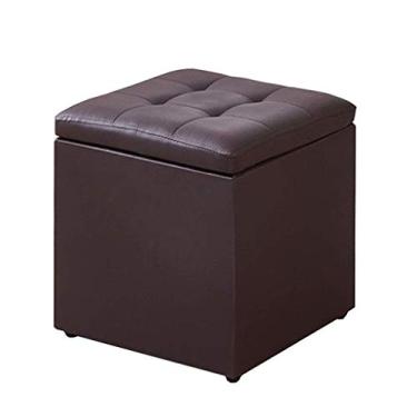 Imagem de Banco prático de couro sintético de poliuretano, banco de sapato que economiza espaço, banquinho otomano estofado para uso único, 40 x 40 x 40 cm, elegante cadeira marrom com detalhes