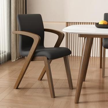 Imagem de Conjunto de 1 cadeira de jantar moderna de couro sintético com pernas de madeira resistente para sala de estar, cozinha, uso interno ou externo - Cadeira lateral com destaque com assento estofado