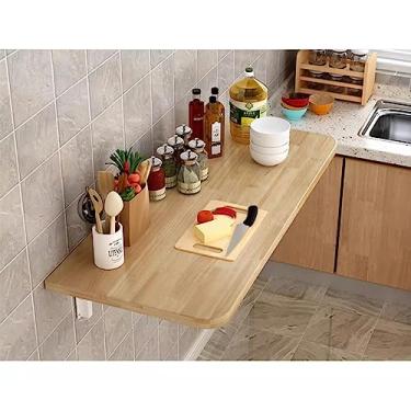 Imagem de Mesa dobrável de madeira maciça montada na parede para cozinha, lavanderia, varanda, bancada de trabalho de parede resistente para espaços pequenos multiuso (tamanho: C 70 x L 30 cm / C 28 x L 12 pol)