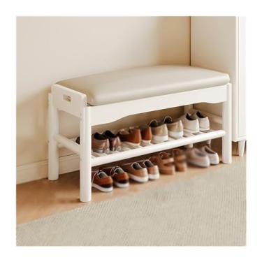 Imagem de Banco para sapatos de quarto para uso doméstico, armário de entrada, banco de assento, uma porta de madeira maciça, suporte para sentar, banco de cama (branco)