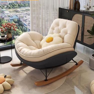Imagem de Cadeira de balanço moderna, cadeira de balanço estofada com encosto alto, cadeira de balanço de berçário, cadeira de balanço de couro, para berçário, quarto, sala de estar (cinza + branco)