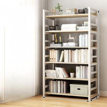 Imagem de Estante de madeira com painel traseiro, organizador de armazenamento seguro para livros, brinquedos e muito mais – Vitrine versátil em opções multicoloridas (A661)