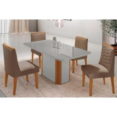 Imagem de Sala Jantar Mesa Pietá Tampo c/ Vidro Curvo 120cm+4 Cadeiras Maldivas 