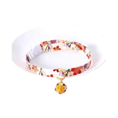 Imagem de Coleira Ajustável Estilo Japonês Com Sino Vazado De Flor Para Gatos E 