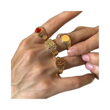 Imagem de Conjunto De Anéis Masculinos Retrô Largos De Aço Inoxidável Com Padrão