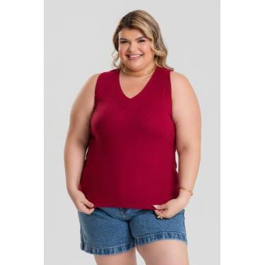 Imagem de Regata Feminina Plus Size Ribana Canelada Decote V - Serena, Bordô, G9