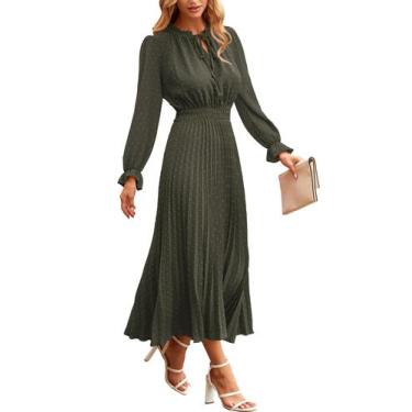 Imagem de Vestido PRETTYGARDEN Midi Verde Militar com Pom Pom e Poá XXL