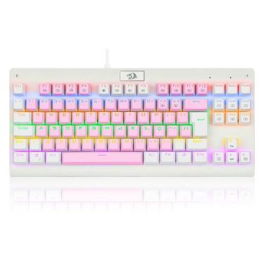 Imagem de Teclado Mecânico Gamer Redragon Dark Avenger, Rainbow, Switch Brown, ABNT2, TKL, Rosa e Branco