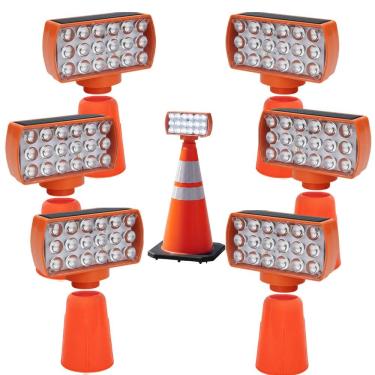 Imagem de Sinalizador Viario Solar Kit 6 Duas Cores Cone Alerta Noturna Obra Rodovia Seguranca Alerta Estrada Avenida Transito