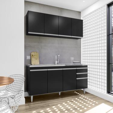 Imagem de Cozinha Compacta Lorena 160cm 8 Portas 2 Gavetas Preto Maderatto Móveis