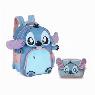 Imagem de Kit Escolar Mochila + Estojo Box Pelúcia Stitch Azul - Luxcel