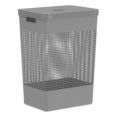 Imagem de Cesto Organizador de Roupa Suja Grande Plástico Com Tampa e Alça Moder