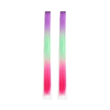 Imagem de Extensões De Cabelo Sintético Com Clipe Em Gradiente Tricolor Arco-Íri