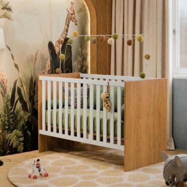 Imagem de Berço Infantil Life Padrão Americano 3 em 1 Branco e Madeirado com Gra