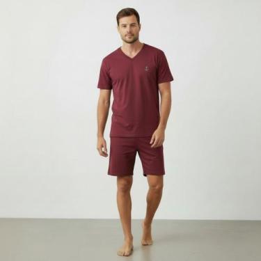 Imagem de Pijama Masculino Liso Curto Verão Short e Camisa Manga Curta Conforto 