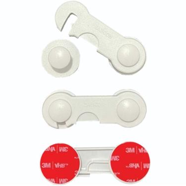 Imagem de Kit 8 Trava de Segurança Multiuso Reta para Gaveta Armário Geladeira Porta Vaso Sanitário Infantil Atóxico Branco OEM