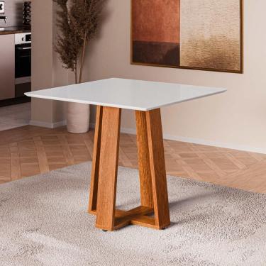 Imagem de Mesa De Jantar Quadrada Com Vidro 4 Lugares Multimóveis Cr50239 Cinamomo-off White