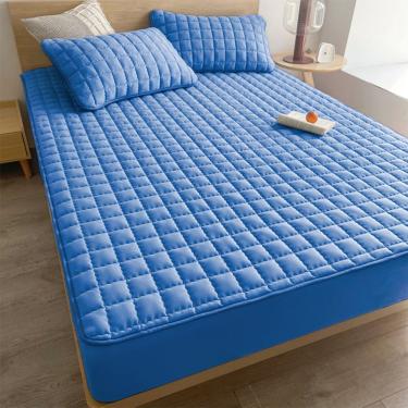 Imagem de Protetor de Colchão Slip Microfibra 100% Poliéster Solteiro King 1 Peça Azul Impermeável OEM