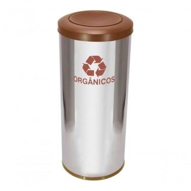 Imagem de Lixeira em Aço Inox com Tampa Meia Esfera Pintada 30L Abertura Basculante com Bandeja Interna Inox Higipack