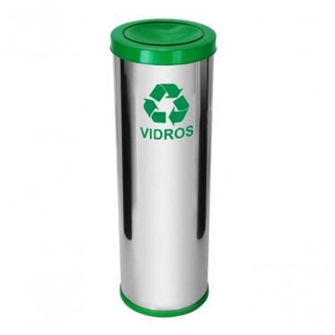 Imagem de Lixeira C27 30L em Aço Inox Abertura Basculante com Tampa Meia Esfera Pintada Inox