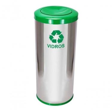Imagem de Lixeira em Aço Inox com Tampa Meia Esfera 50L Material Resistente Abertura Prática Verde