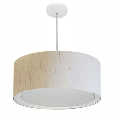 Imagem de Lustre Pendente Cilíndrico Duplo Md-4294 com Cúpula em Tecido Linho 50X25CM Bivolt Bege Vivare Brasil Iluminação