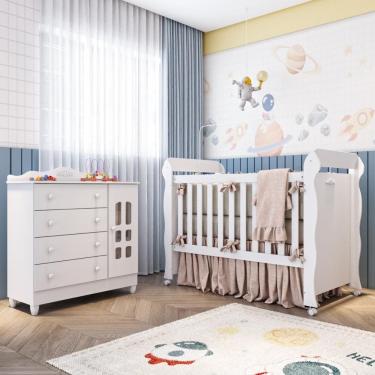 Imagem de Quarto Bebê Provençal Lisa Berço Americano 3 em 1 Cômoda Infantil Fraldário 100% MDF Branco Carolina Baby