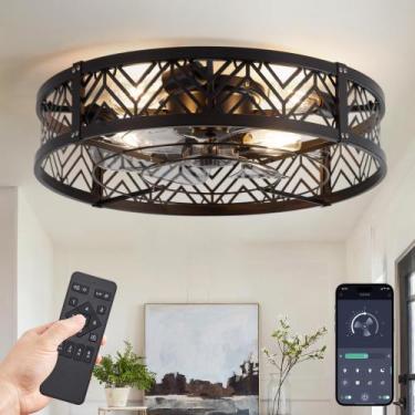 Imagem de Ventilador de teto LEDIARY 23" Caged Flush Mount Black 6 Speed