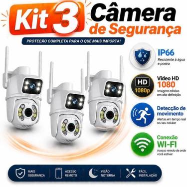 Imagem de KIT 3 Câmera de Segurança Wi-Fi IP66 Ângulo Duplo Full HD 1080p Visão 