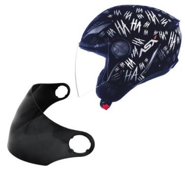 Imagem de Capacete Asx Aberto City Air Fun Haha Moto + Viseira Fume, PRETO BRANC