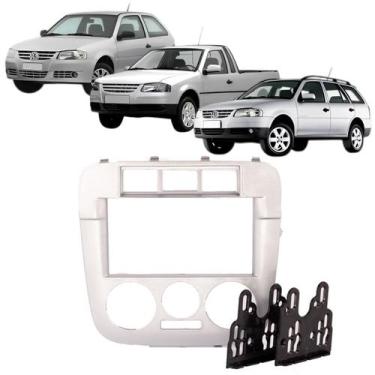 Imagem de Moldura 2 Din Gol G4 Parati Saveiro 2006 à 2009 3 Botões Prata Painel 