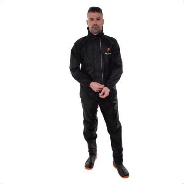 Imagem de Conjunto Capa de Chuva Preto Impermeável Masculino Motoqueiro Nylon 0,
