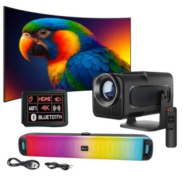 Imagem de Projetor Android 4k HY320 Cinema com Caixa de Som Bluetooth Soundbar P