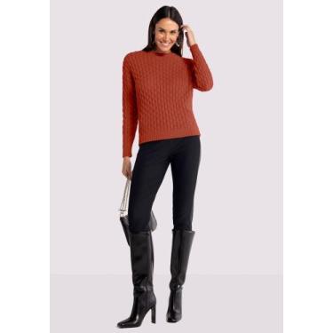 Imagem de Blusão em tricô feminino com textura lunender 45586, Laranja, GG