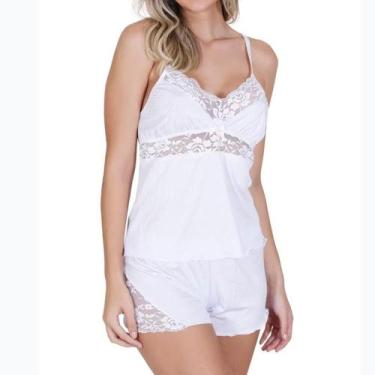 Imagem de Short Doll Velffer VF - 36 Microfibra e Renda, M, Branco