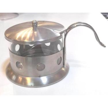 Imagem de Açucareiro vidro e inox com colher - 9x7x9 - Toque de Classe