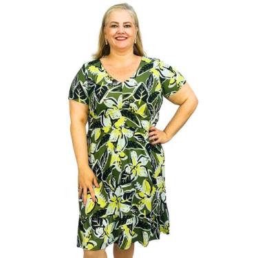 Imagem de Vestido Feminino Plus Size Midi Gola V Manga Curta Estampado - Coalizã