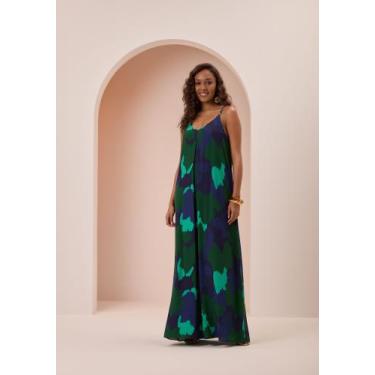 Imagem de Vestido Longo De Alças Em Viscose Responsável LUNENDER C5083, Verde, M